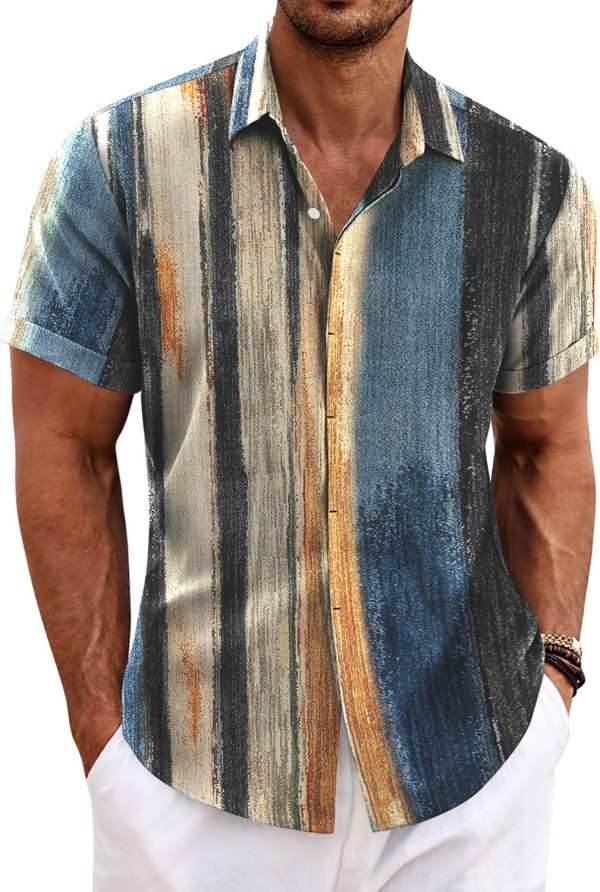 Men's Linen Shirts Short Sleeve Casual Shirts Button Down Shirt for Men Beach Summer Wedding Shirt