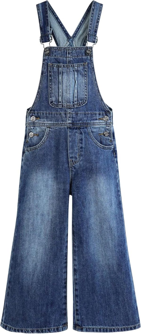 Girls Denim Overalls,Little Big Kids Wide-Leg Jeans Dungarees Pants