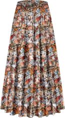 Women's Chiffon Elastic High Waist Tiered Pleated Floral Printed A-Line Boho Long Maxi Skirts